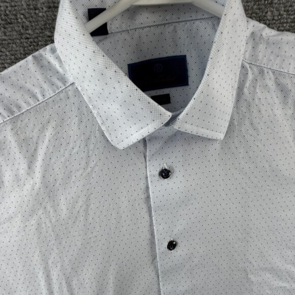 David Donahue 16.5 34/35 Trim Cotton Geometric Blue Shirt Long Sleeve Button Up - Picture 4 of 13
